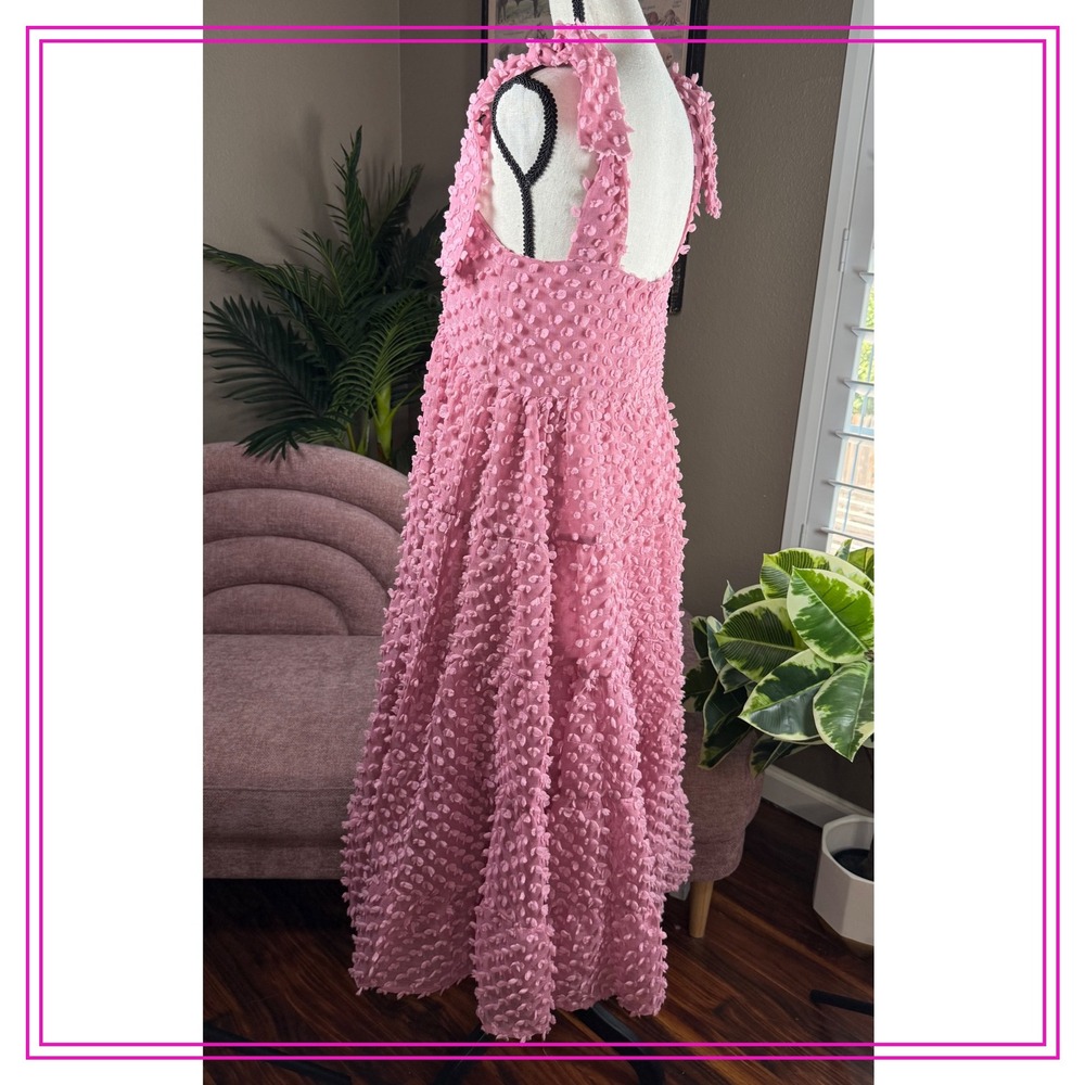 Sister Jane Bando Women's XS Pink Textured Midi Dress Tiered Sleeveless - Picture 6 of 14